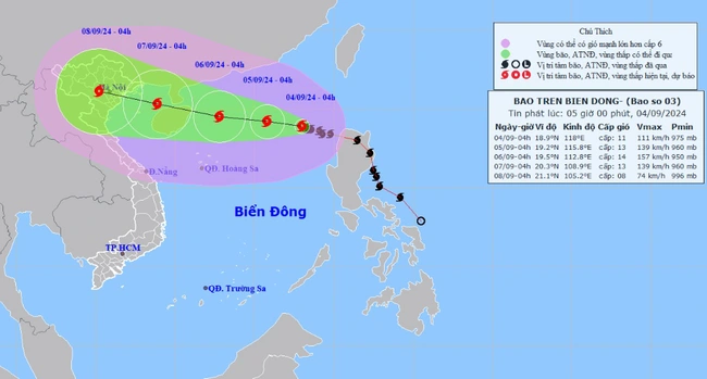 Bão số 3 mạnh cấp 11, giật cấp 13 trên Bắc Biển Đông - Ảnh 1.